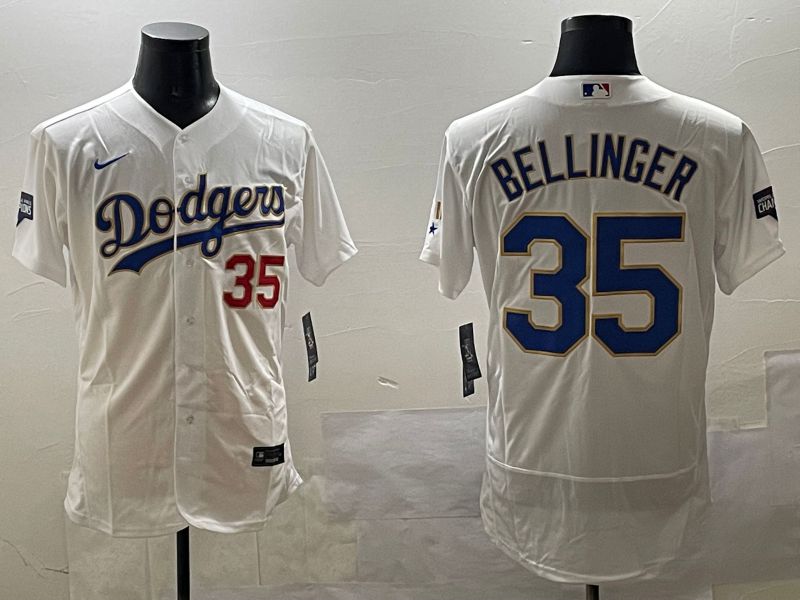 Men Los Angeles Dodgers #35 Bellinger White Gold Elite 2025 Nike MLB Jersey style 5->los angeles dodgers->MLB Jersey
